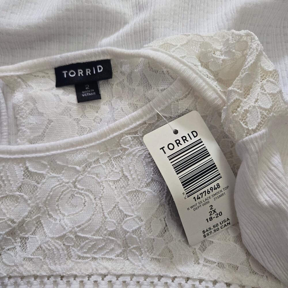 Torrid White Lace Short Sleeve Top 2X NWT Feminine Classic Fit Blouse - Picture 4 of 4